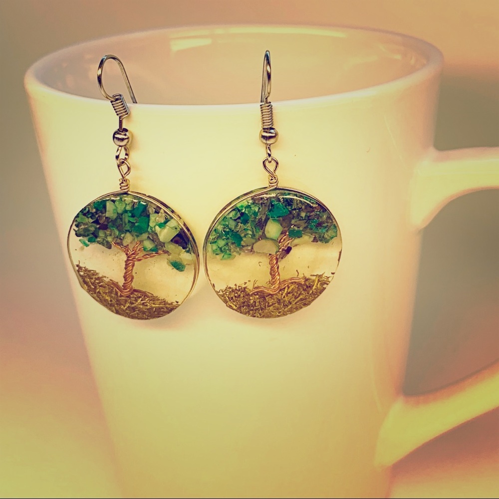 Tree of Life Gem Resin Earrings